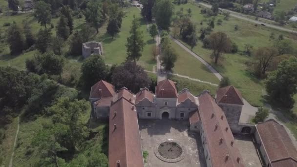 Luchtfoto Belangrijkste Uitzicht Beroemde Oekraïense Landschap Geruïneerd Svirzh Kasteel Gebouwd — Stockvideo