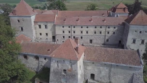 Vista Aérea Famoso Paisaje Ukraniano Ruinas Castillo Svirzh Construido Por — Vídeo de stock