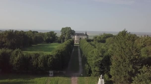 Flygfoto Till Berömda Ukranska Sightseeing Gamla Förstörda Palats Slott Pidhirci — Stockvideo