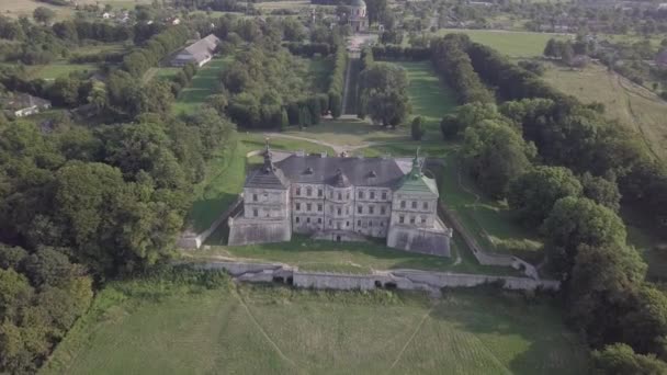 Aerial View Famous Ukranian Sightseeing Old Ruined Palace Castle Pidhirci — Stock Video