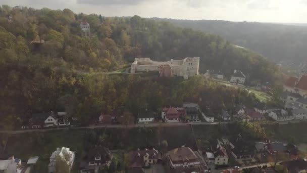 Uitzicht Vanuit Lucht Ruïnes Van Het Middeleeuwse Koninklijk Kasteel Kazimierz — Stockvideo
