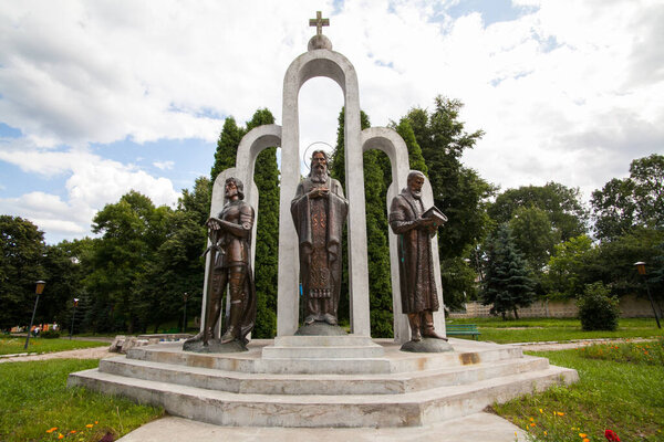 Ostrog, Ukraine - 21 JULY 2009: Sclupture composition of the founders of Ostrog city, Rivne region, Ukraine