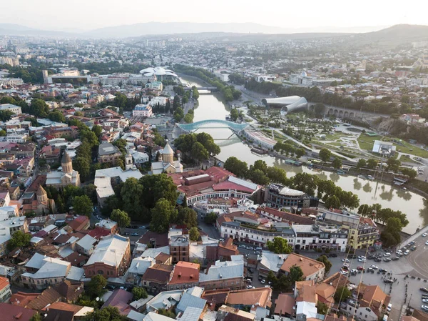 Vue Aérienne Panoramique Magnifique Sur Vieux Centre Tbilissi Lever Soleil — Photo