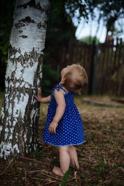 Köydeki bir yaşındaki kızın yaz portresi.