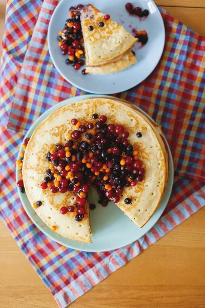 Hot Delicious Pancakes Different Berries — Stock Photo, Image