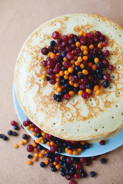 Hot Delicious Pancakes Different Berries — Stock Photo, Image