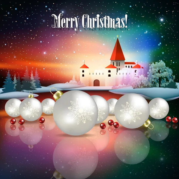 Abstract Christmas greeting with silhouette of castle — Stock Vector