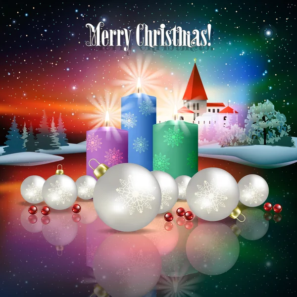 Salutation de Noël abstraite avec silhouette de château — Image vectorielle