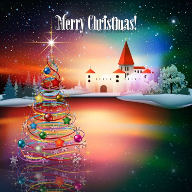 Kale silueti ile soyut Noel tebrik