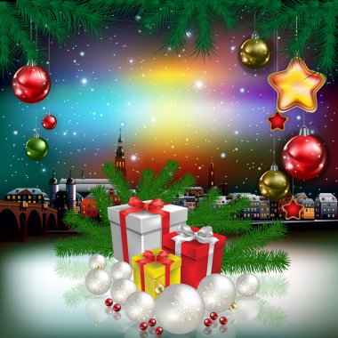 Noel tebrik şehir panoraması ile