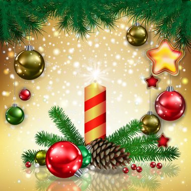 Tebrik mum ve Noel süslemeleri ile soyut