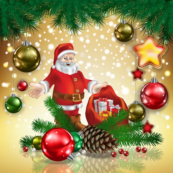 Saludo abstracto con Santa Claus y decoraciones navideñas — Archivo Imágenes Vectoriales