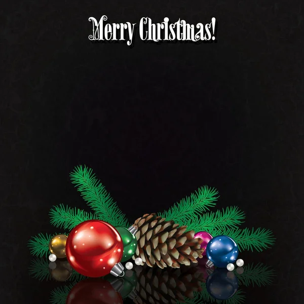 Saludo con decoraciones navideñas y cono de pino grunge backgro — Archivo Imágenes Vectoriales