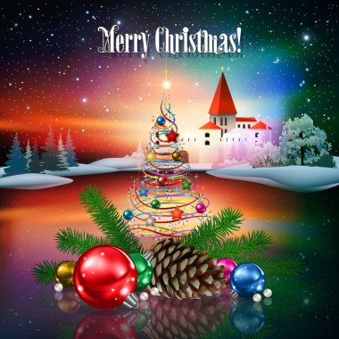 Kale silueti ile soyut Noel tebrik
