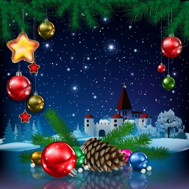 Noel tebrik çam Şubeler ve Kalesi ile