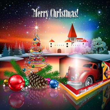 Kale silueti ile soyut Noel tebrik