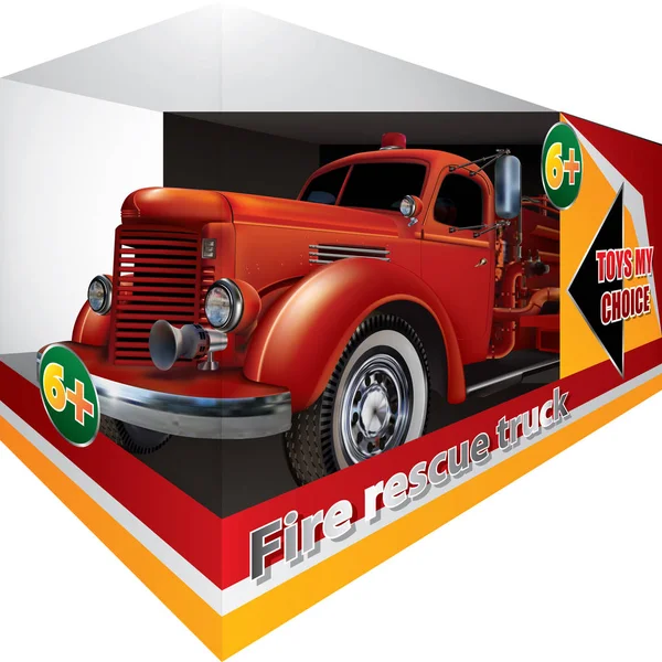 Retro Fire Truck pacote de presente — Vetor de Stock