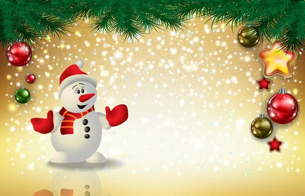Saudação abstrata com boneco de neve e decorações — Vetor de Stock