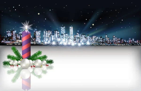 Resumen Saludo navideño con silueta de ciudad — Archivo Imágenes Vectoriales