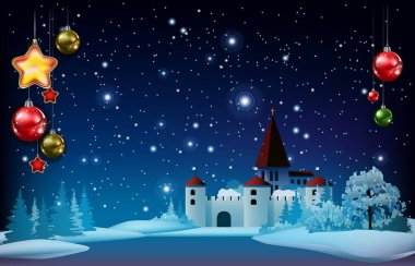 Noel tebrik çam Şubeler ve Kalesi ile