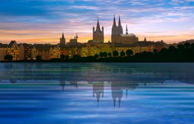 silhouette Köln ve Günbatımı ile arka plan