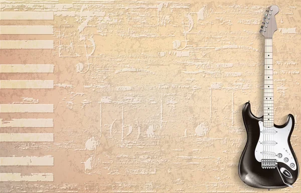 Abstrait beige grunge piano fond avec guitare électrique — Image vectorielle