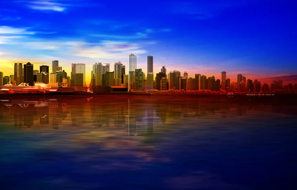 Abstracto oro amanecer fondo con cielo azul y panorama de V — Vector de stock