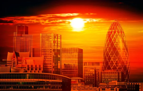 Resumo ilustração vermelha com paisagem urbana de Londres no pôr do sol bac — Vetor de Stock