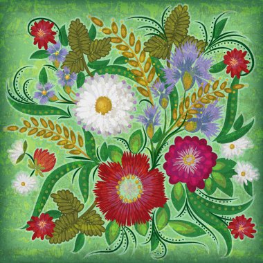 Soyut bahar grunge çiçek süsü açık yeşil arka planda