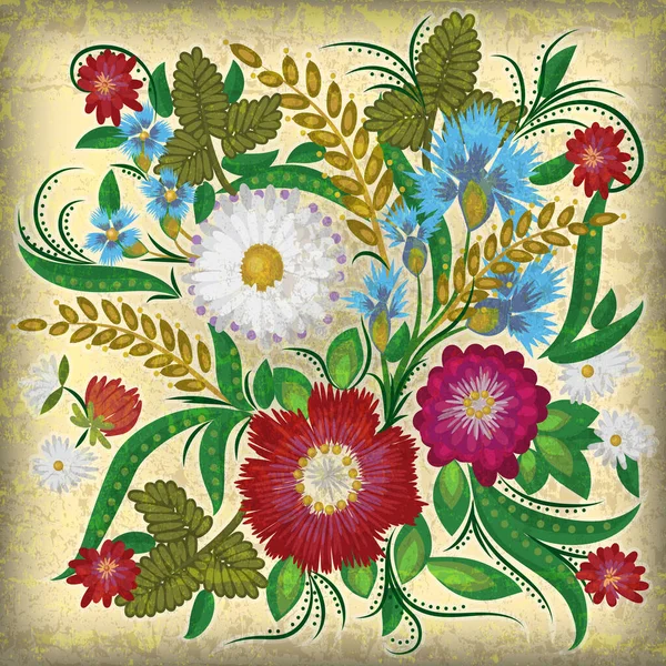 Abstrato primavera grunge ornamento floral no fundo bege Gráficos De Vetores