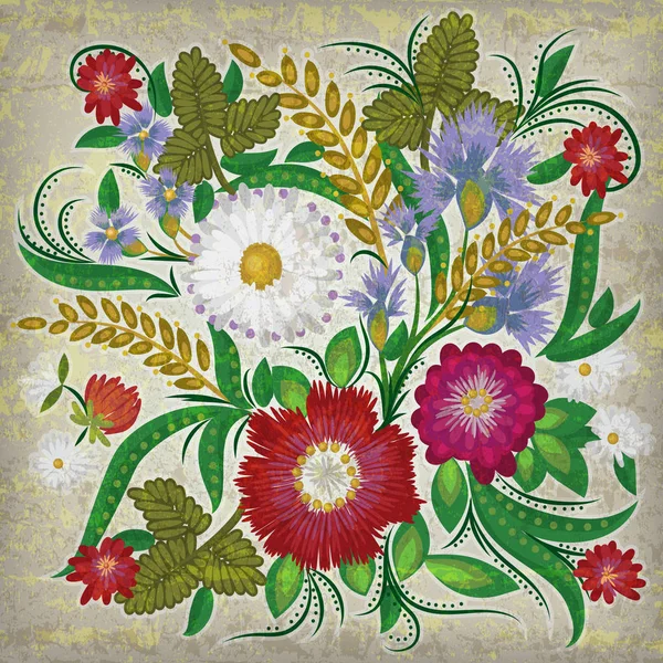 Abstrato primavera grunge ornamento floral no fundo cinza Vetores De Stock Royalty-Free