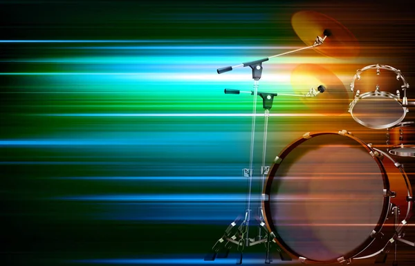 Abstract Green Blur Music Background Drum Kit — Stock Vector