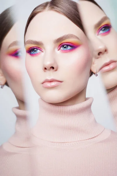 Konst Mode Studio Porträtt Vackra Med Färg Ögonskuggor Ung Sexig — Stockfoto
