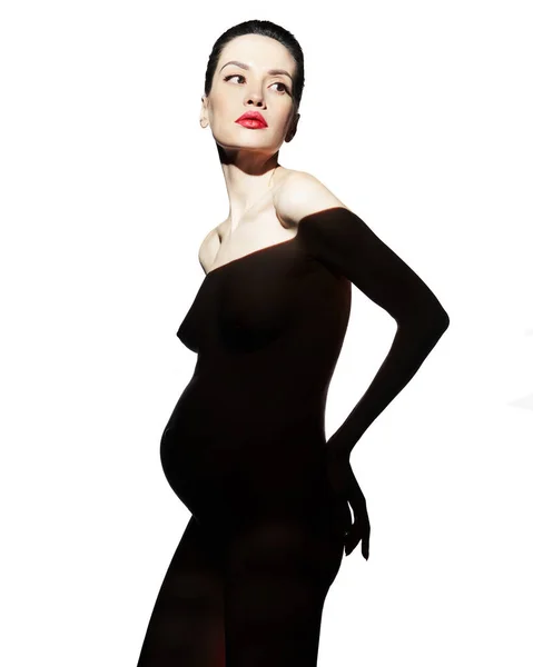 Studiový Módní Portrét Krásné Těhotné Ženy Pěkná Nahá Dáma Šťastné — Stock fotografie