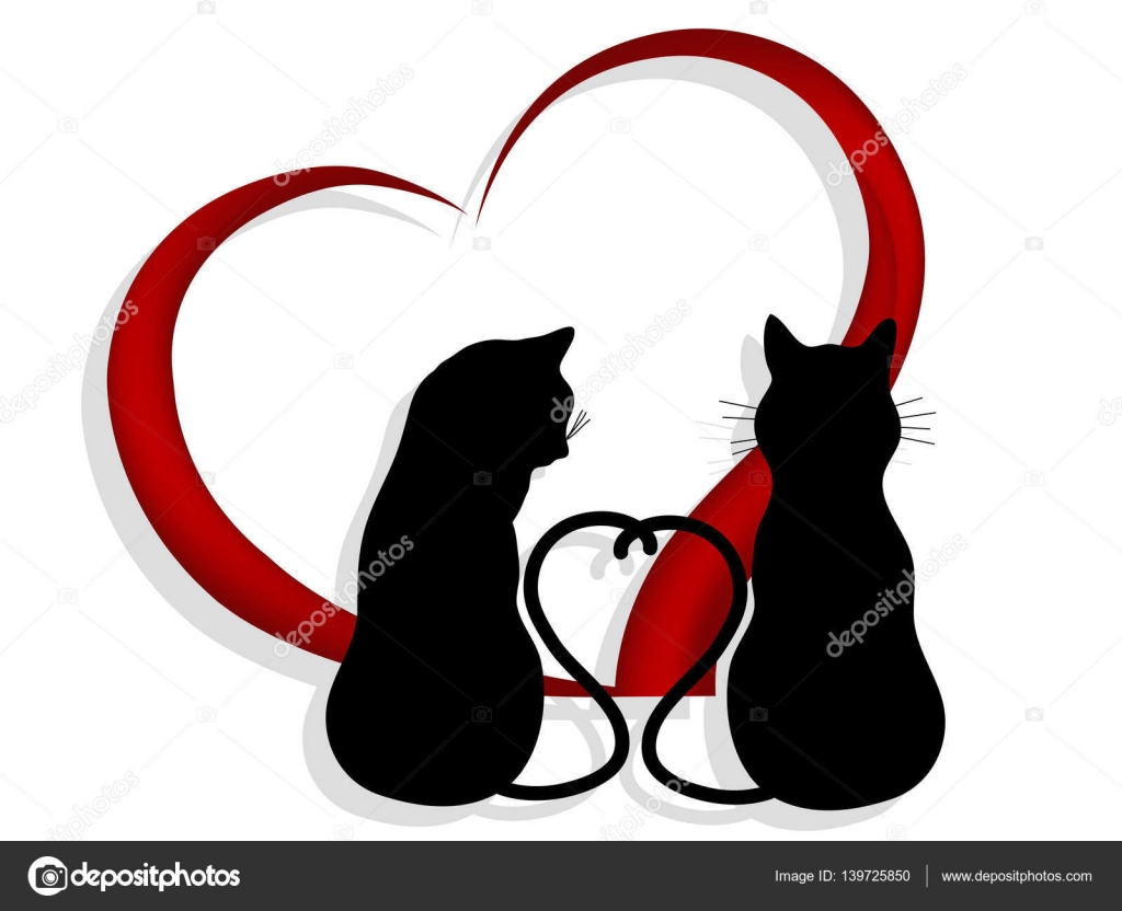 Photo about Silhouette of two black cats in love. Illustration of