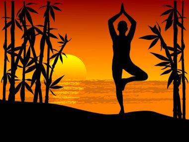 Kadın pratik yoga ağaç konumu