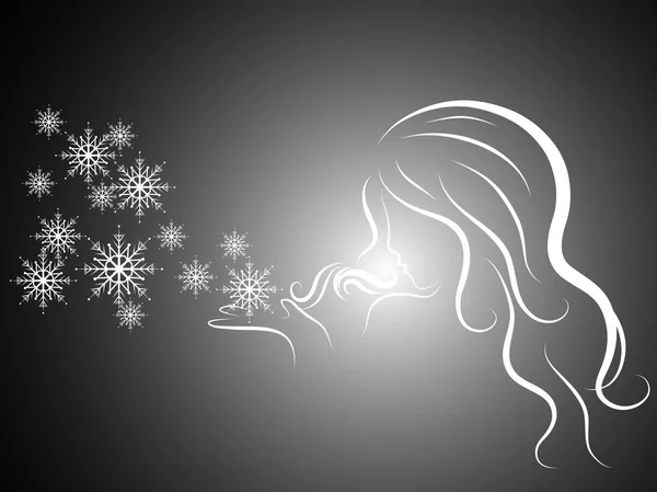Γυναίκα και νιφάδες χιονιού — Διανυσματικό Αρχείο