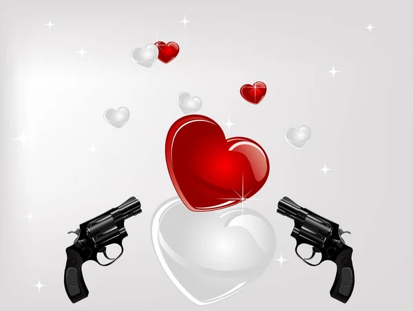 Revolvers and hearts — Stock Vector