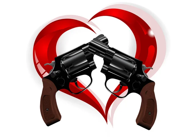 Револьверы и сердца — стоковый вектор