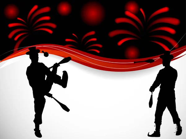 Dwa żonglerów i fajerwerki — Wektor stockowy