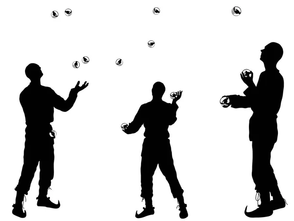 Silhouetten van drie jongleurs — Stockvector