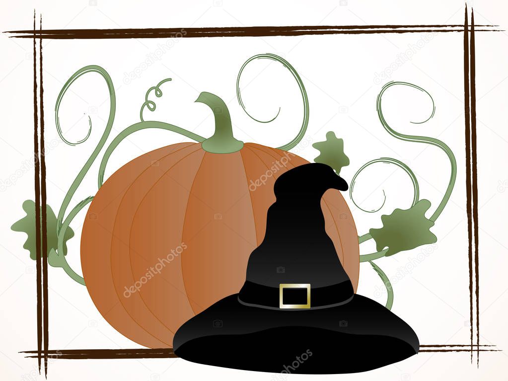 Pumpkin and witches hat