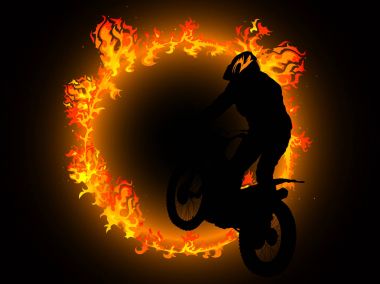 Yangın ve motosikletçi