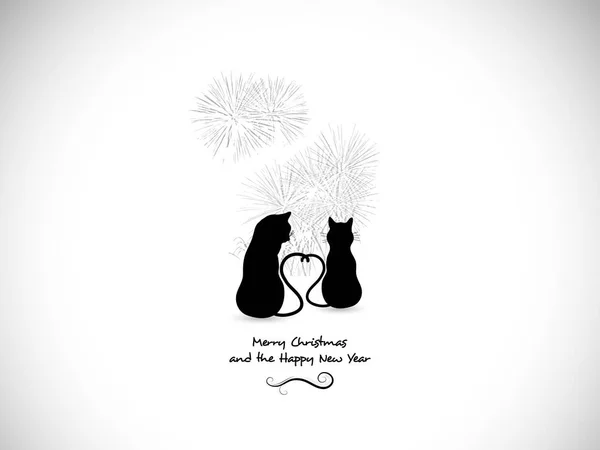 Feux d'artifice et chats de Noël — Image vectorielle