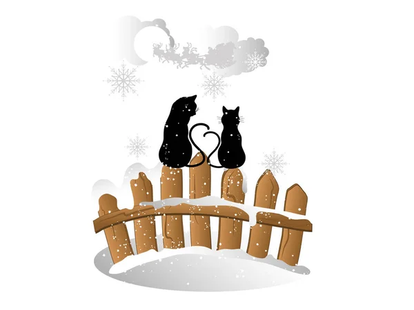 Cartão de Natal com gatos — Vetor de Stock