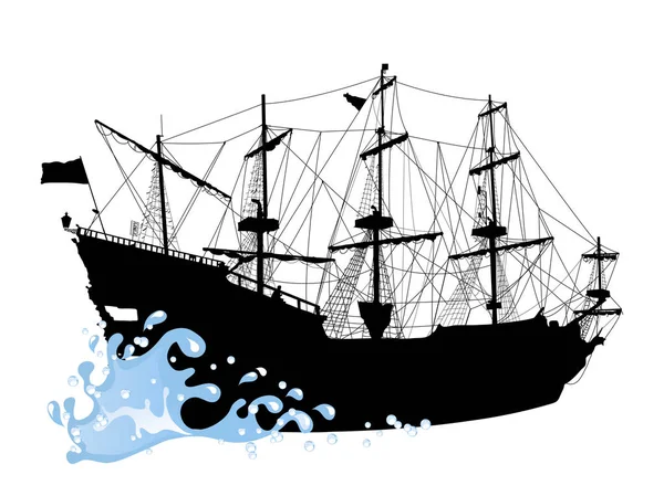 Silhouet van het piratenschip — Stockvector