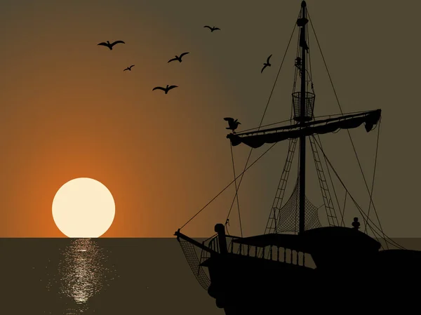 Silhouette of the pirate ship — Stock Vector