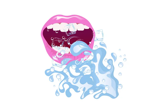 Labios rojos y salpicaduras de agua dulce — Vector de stock