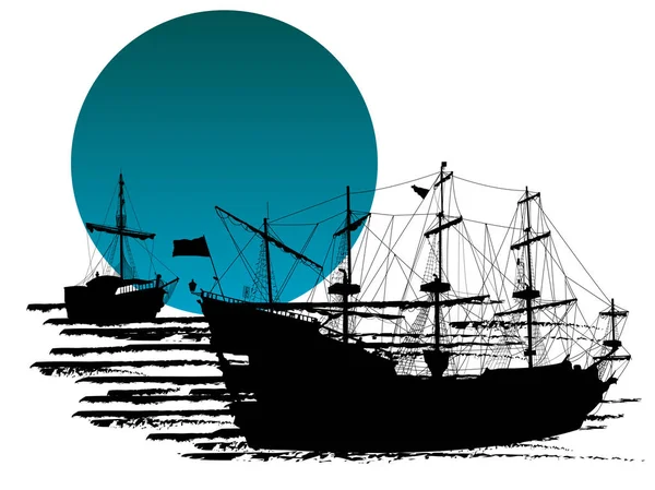 Silueta de barcos piratas — Archivo Imágenes Vectoriales