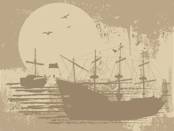 Silhouette delle navi pirata — Vettoriale Stock